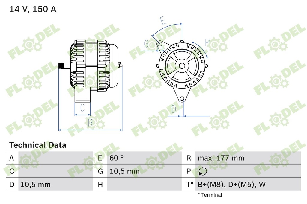 Alternator 14V 150 Ah AL119537 BOSCH