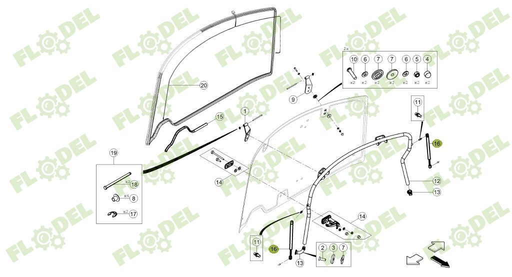 Amortizor geam spate tractor CLAAS  0021620340